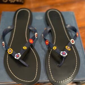 NWOT Tory Burch Marguerite Terra Leather Flats Thongs Sandals Size 11